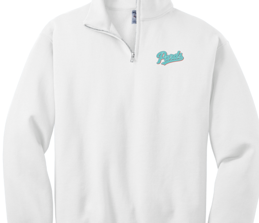 Script Quarter Zip — White / Teal — front